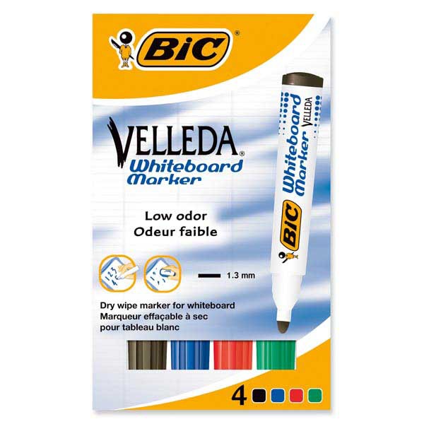 Bic Velleda 1704 niet-permanente markers ronde punt assorti - etui van 4