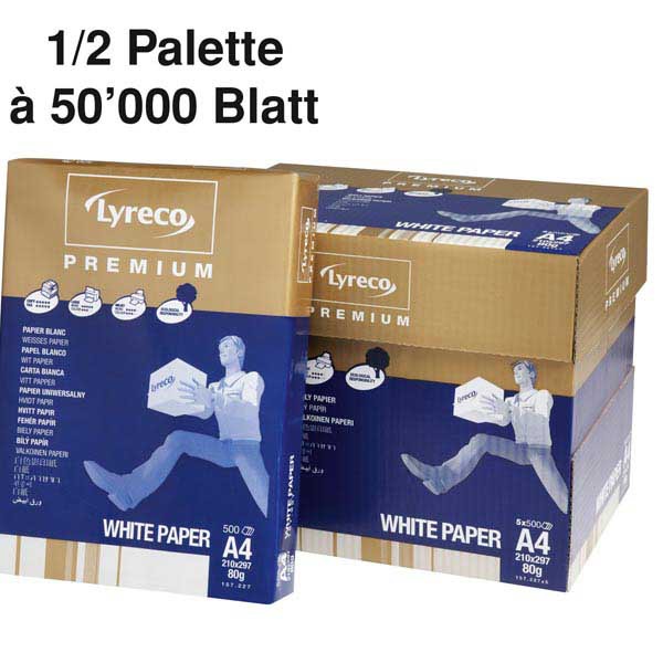 Carta fotocopia Lyreco Premium A4 80 gm2, bianco brillante, 1/2 pal. 50.000 ff.