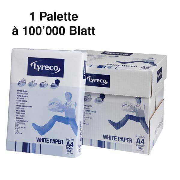 Papier Lyreco  A4 80 gm2, extra-blanc, Palette de 100'000 flles