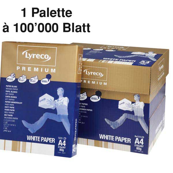 Carta fotocopia Lyreco Premium A4 80 gm2, bianco brillante, pal. da 100.000 ff.