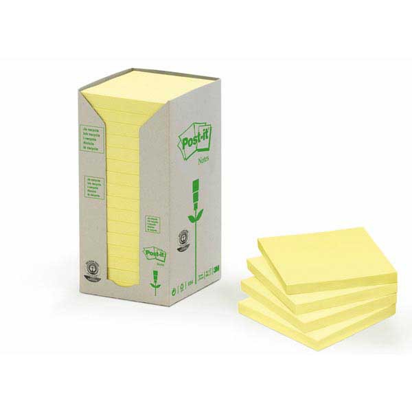 Post-it 654YRT recycled notes 76x76 mm light yellow - pack of 16