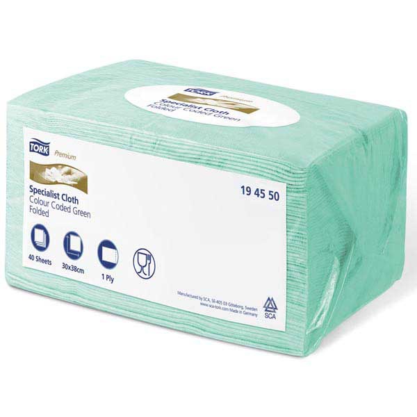 Tork Green 1 Ply Long Lasting Colour Cloth - Pack Of 40