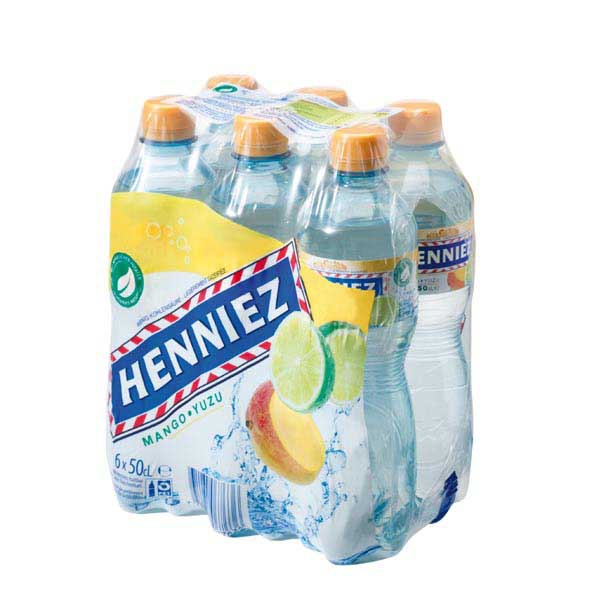 HENNIEZ eau minérale aromatisée mangue-yuzu, emballage de 6x50 cl