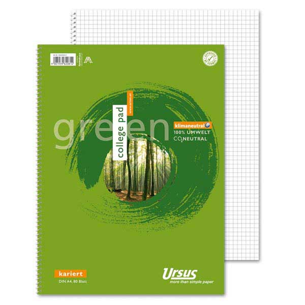 Blocco Ursus Green ecologico, A4+ 5mm a quadretti, 70 gm2, 80 fogli