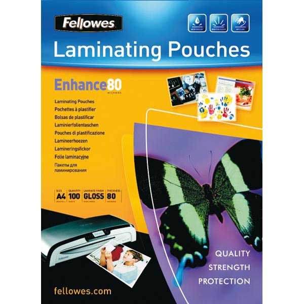 Fellowes laminating pouches for hot laminating  A4 160 mic mat - pack of 100