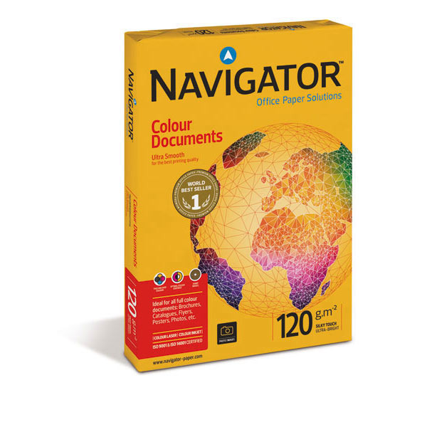 Pacote de 250 folhas de papepl NAVIGATOR Colour Documents A4 de 120g/m2 branco