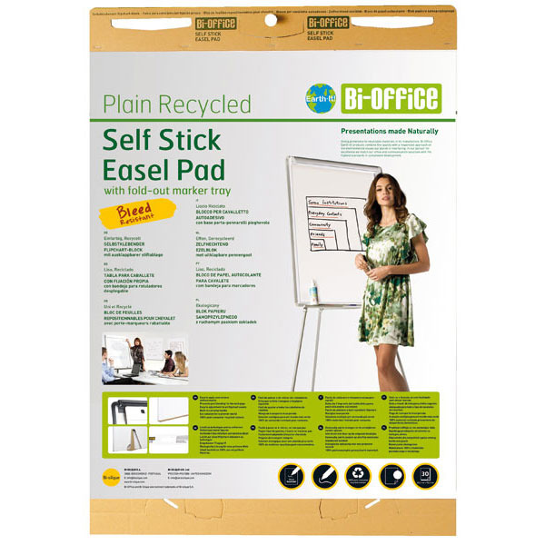 Bi-Office Earth It Plain Recycled Self Stick Easel Flipchart Pad - Pack of 2