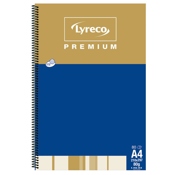 Caderno espiral 120 folhas A4 de 70g/m2.cor azul/ouro.LYRECO Premium