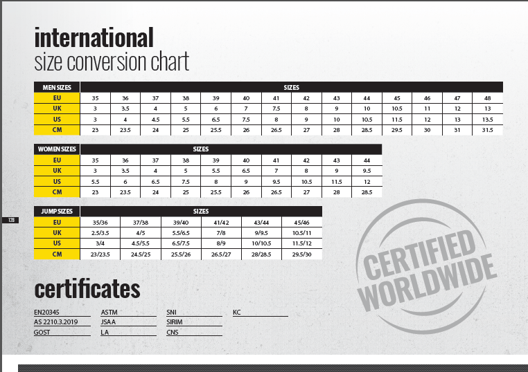 Safety Jogger Shoes Size Chart