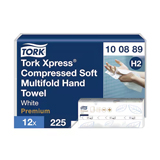 Pack de 12 x 225 toalhas de mãos Tork H2, 2 folhas, brancas